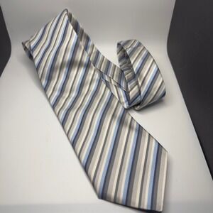 Banana Republic Mens Silk Tie Made in Italy Blue Grey Striped Necktie Formal